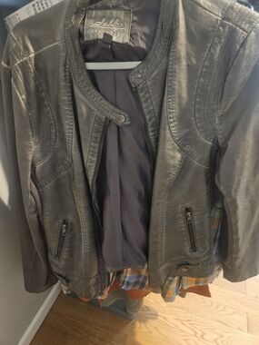 Women's Charcoal Leather Moto Jacket